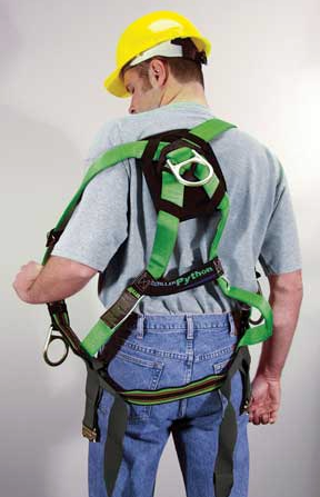 Putting on a full body safety harness
